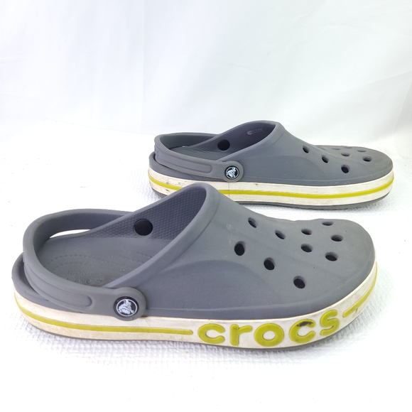 Crocs Bayaband Clogs Gray Rubber Slip On Weater Comfort Spellout Sandals Size 10 - Picture 1 of 6